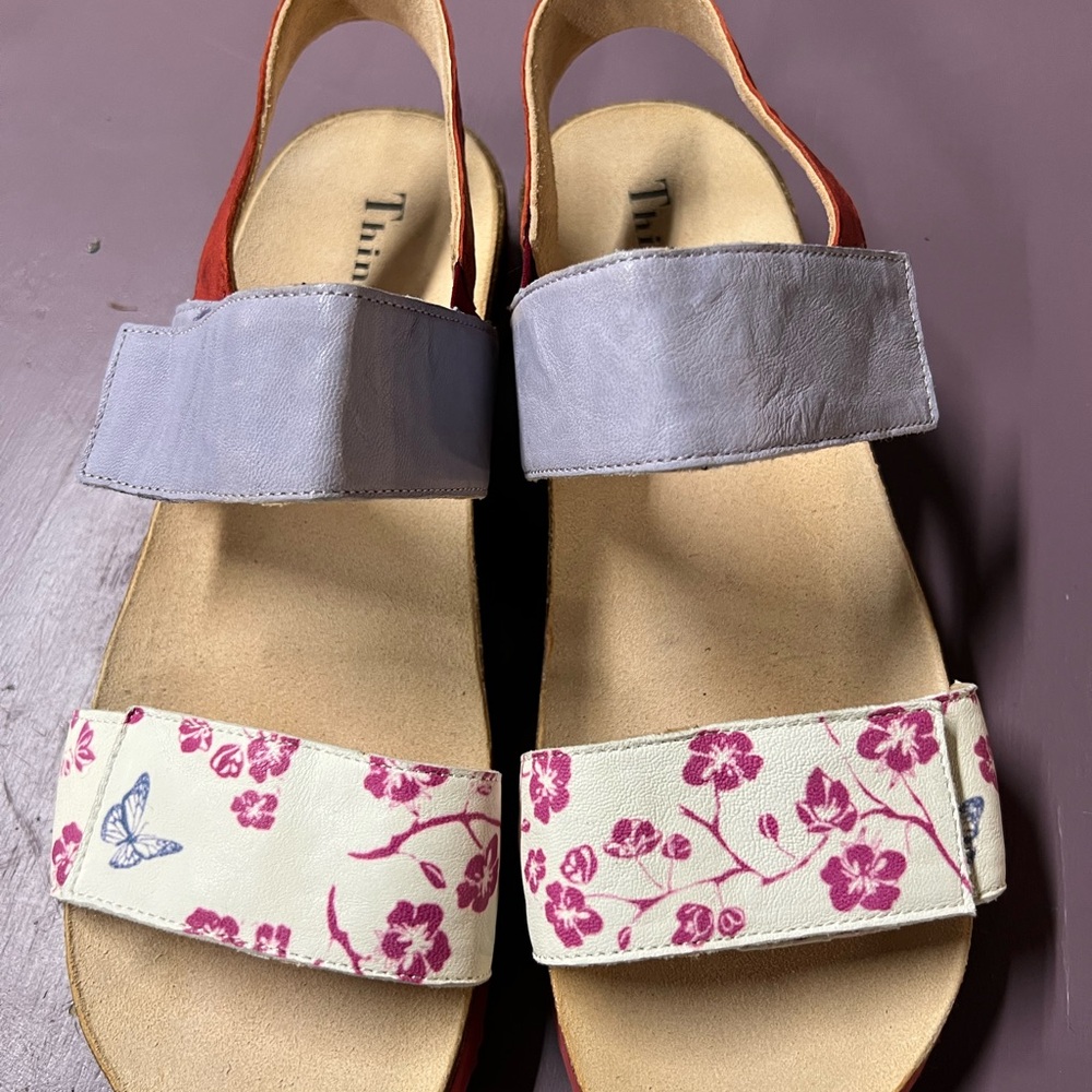 Think! Purple and Cream Floral Sandals